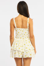 Yellow Ditsy Ruffle Playsuit Strappy