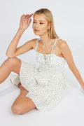 White Ditsy Fit And Flare Playsuit Gathered Bust Sleeveless