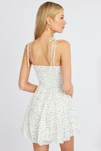 White Ditsy Fit And Flare Playsuit Gathered Bust Sleeveless