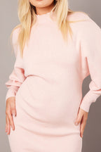 Pink Knit Dress Long Sleeve Mini