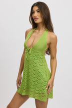 Green Knit Dress Halter Neck Mini