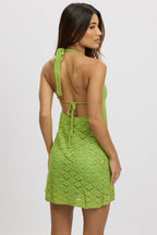 Green Knit Dress Halter Neck Mini