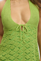 Green Knit Dress Halter Neck Mini
