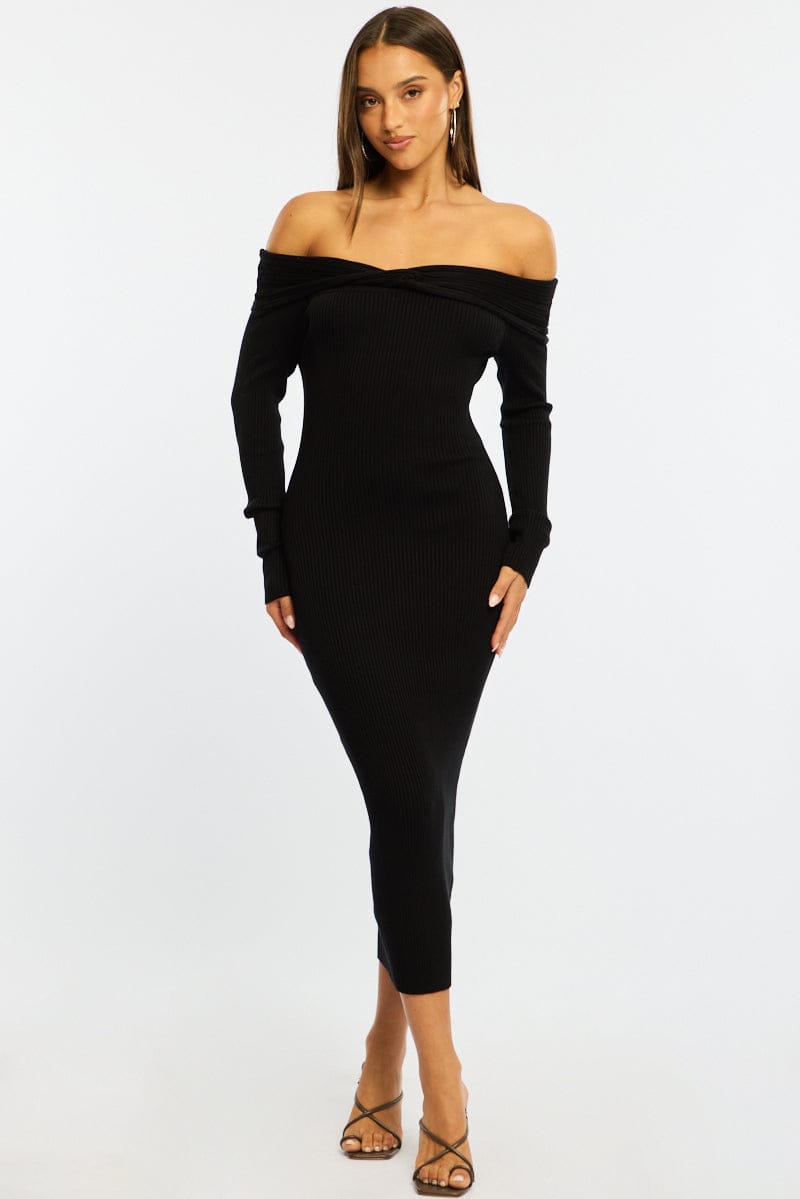 Black Knit Dress Long Sleeve Maxi