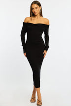 Black Knit Dress Long Sleeve Maxi