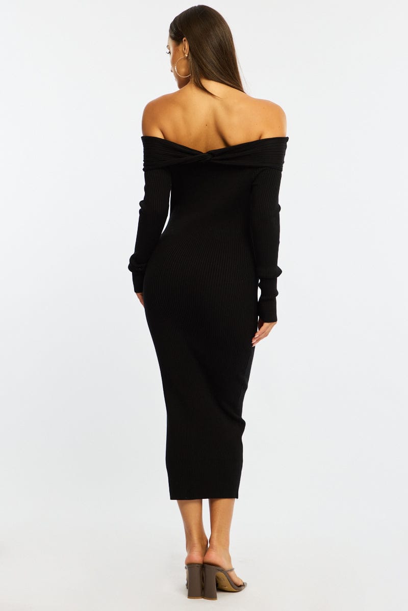 Black Knit Dress Long Sleeve Maxi