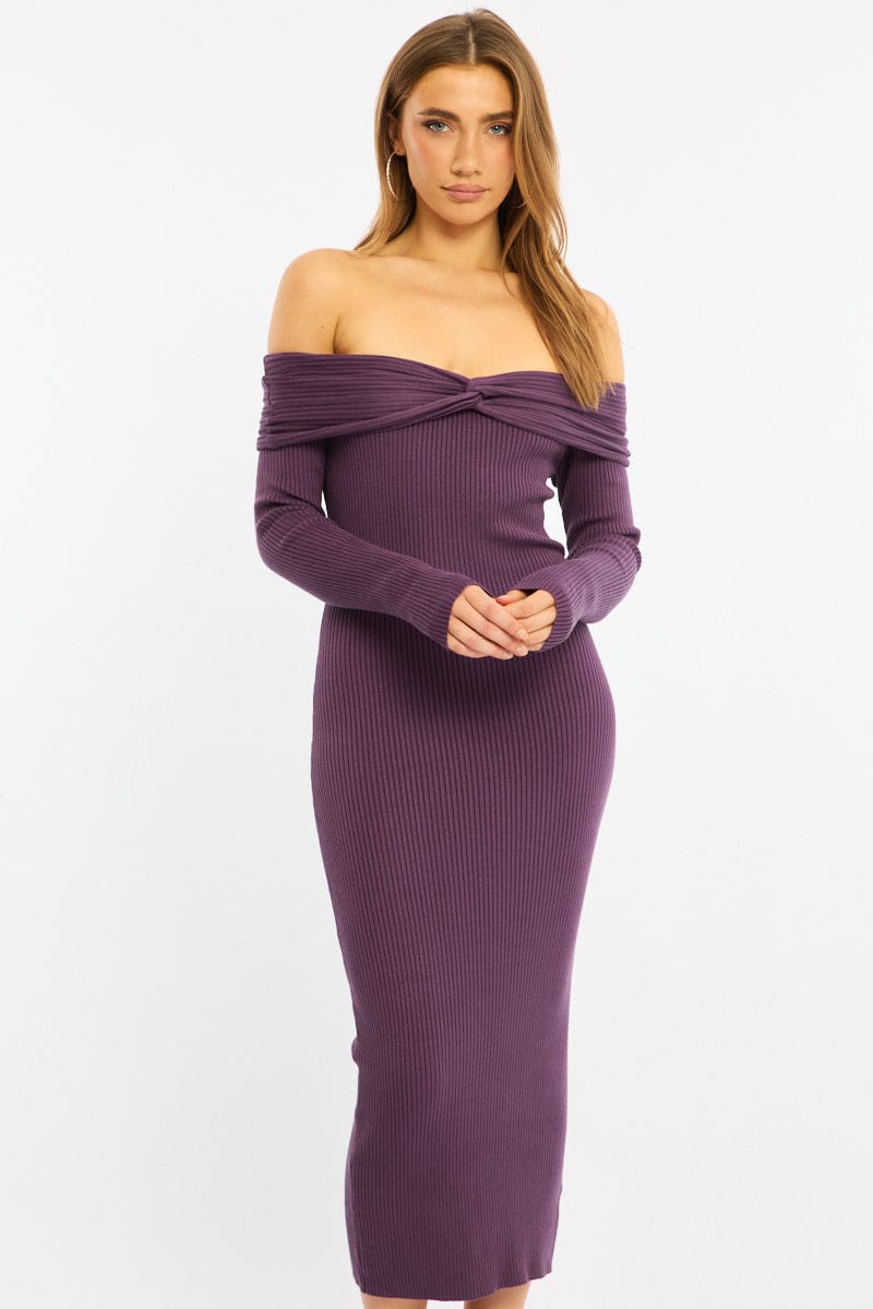 Red Knit Dress Long Sleeve Maxi