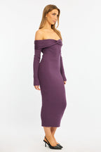 Red Knit Dress Long Sleeve Maxi