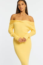 Yellow Knit Dress Long Sleeve Maxi