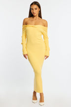 Yellow Knit Dress Long Sleeve Maxi