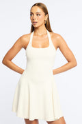 White Halter Neck Knit Dress