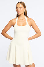 White Halter Neck Knit Dress