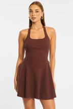 Brown Halter Neck Knit Dress