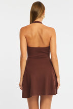Brown Halter Neck Knit Dress