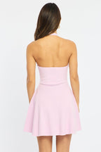 Pink Halter Neck Knit Dress