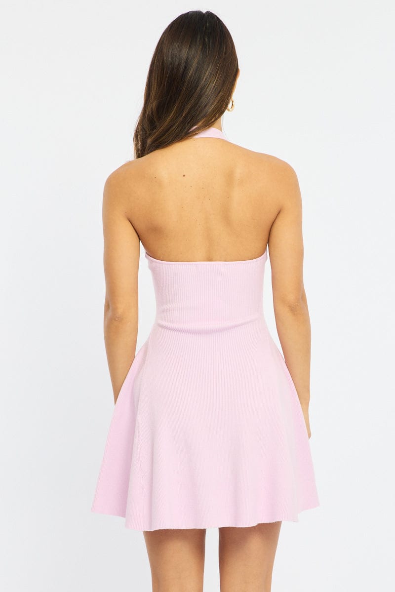 Pink Halter Neck Knit Dress