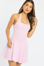 Pink Halter Neck Knit Dress
