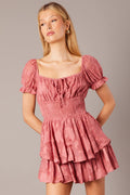 Pink Ruffle Playsuit Short Sleeve Ruched Bust