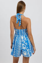 Blue Abstract Playsuit Halter Neck