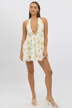 White Floral Playsuit Halter Neck