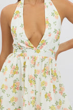 White Floral Playsuit Halter Neck
