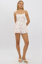 White Floral Playsuit Ruched Bust Strappy