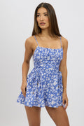 Blue Ditsy Playsuit Gathered Bust