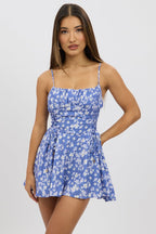 Blue Ditsy Playsuit Gathered Bust