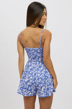 Blue Ditsy Playsuit Gathered Bust