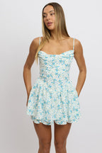Blue Floral Playsuit Cowlneck Strappy