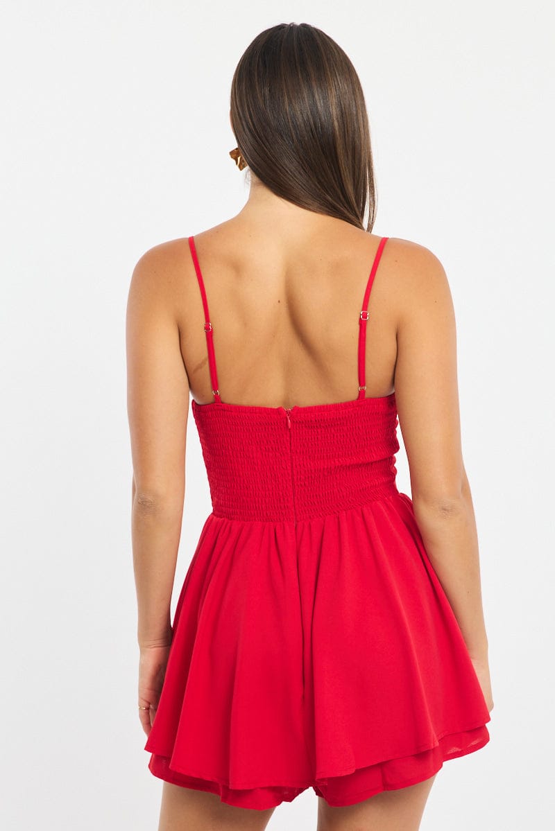 Red Playsuit Cowlneck Strappy