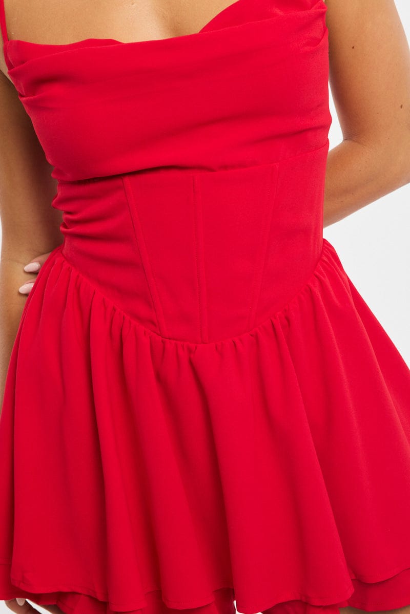 Red Playsuit Cowlneck Strappy