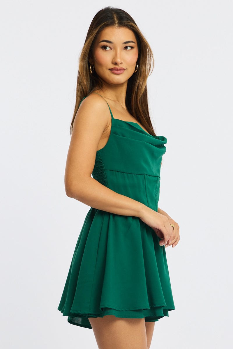 Green Playsuit Cowlneck Strappy
