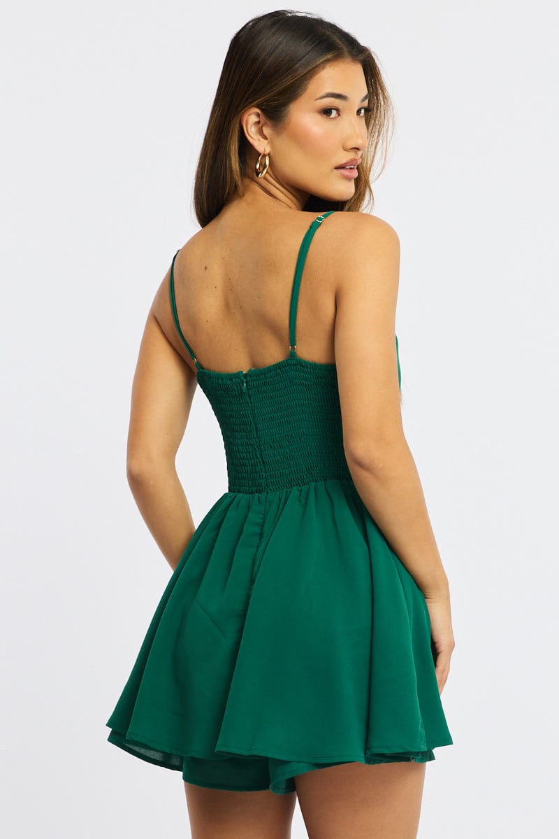 Green Playsuit Cowlneck Strappy