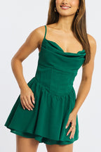 Green Playsuit Cowlneck Strappy