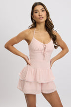 Pink Ruffle Playsuit Lace Trim