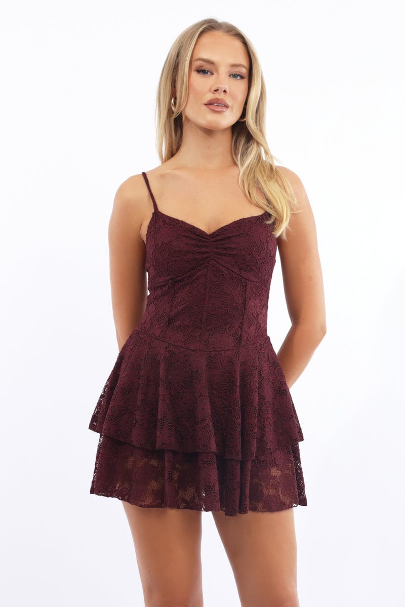 Red Playsuit Strappy Lace