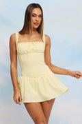 Yellow Playsuit Square Neck Drop Waist