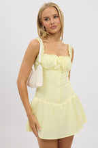 Yellow Playsuit Square Neck Drop Waist