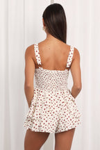 Beige Ditsy Playsuit Double V-neck