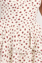 Beige Ditsy Playsuit Double V-neck