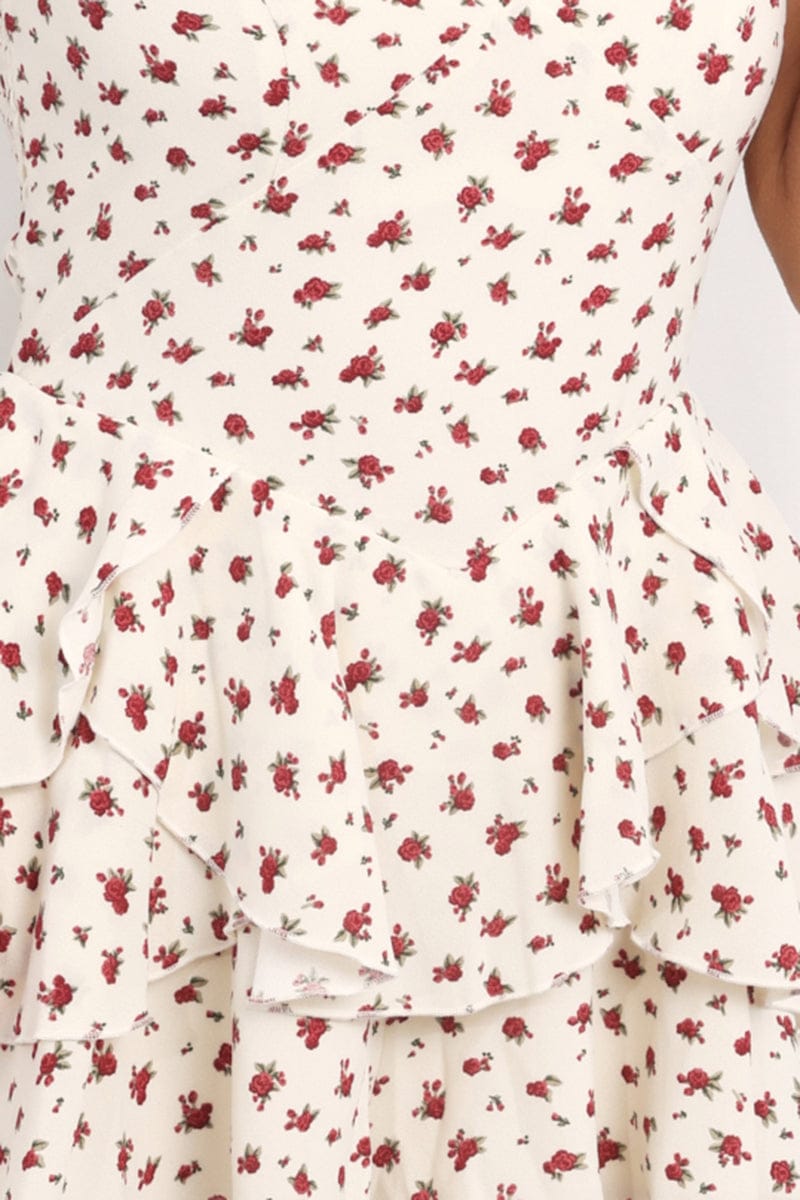 Beige Ditsy Playsuit Double V-neck