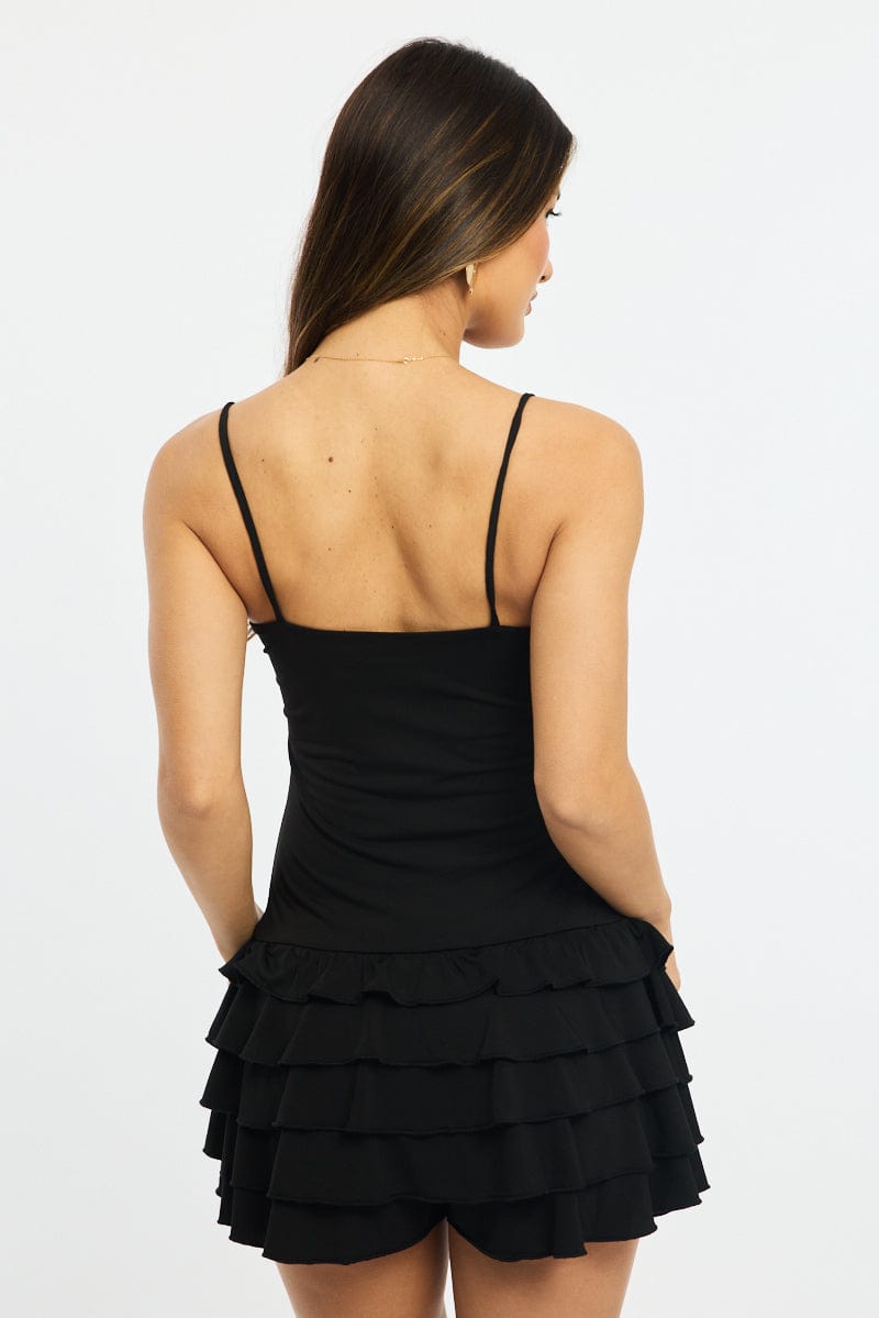 Black Playsuit Frilled Hem