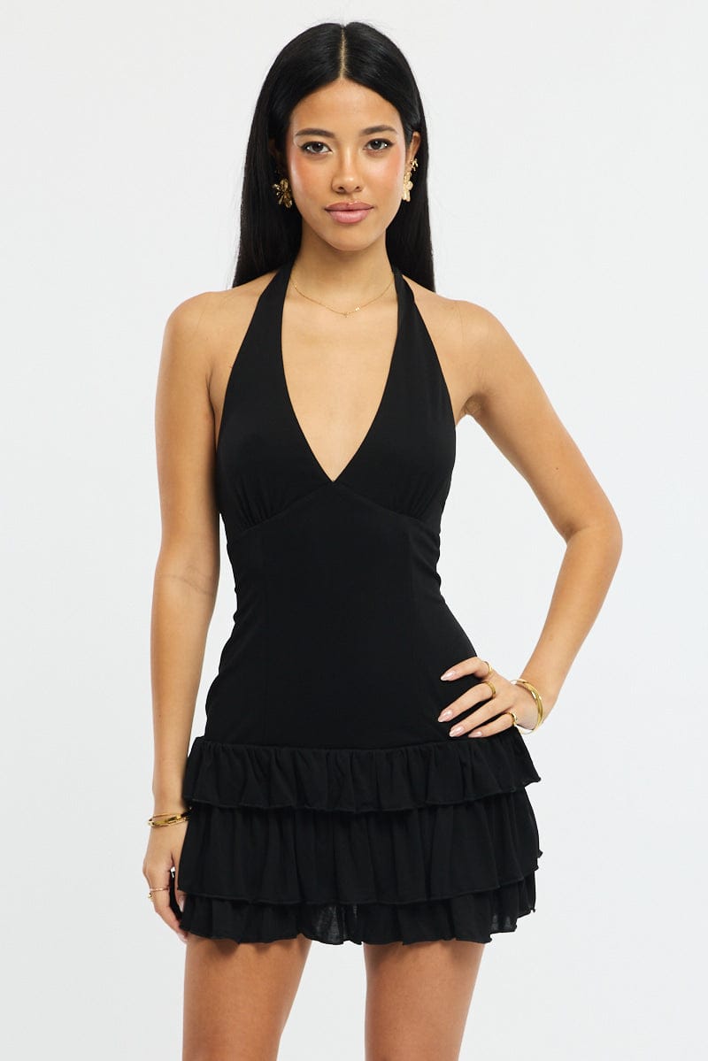 Black Playsuit Ruffle Hem