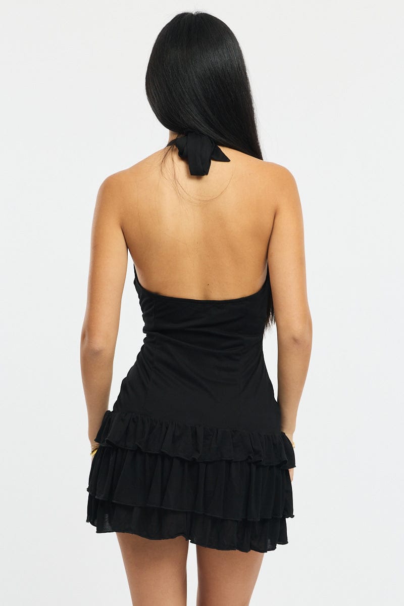 Black Playsuit Ruffle Hem