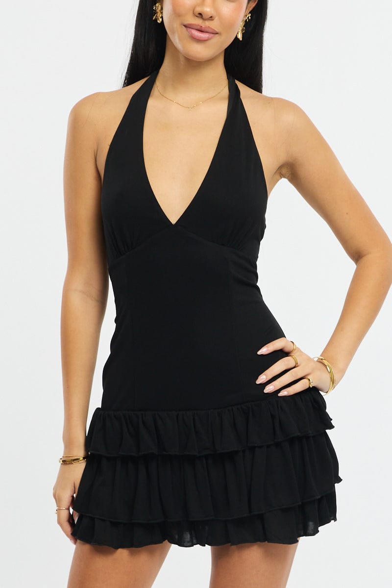 Black Playsuit Ruffle Hem