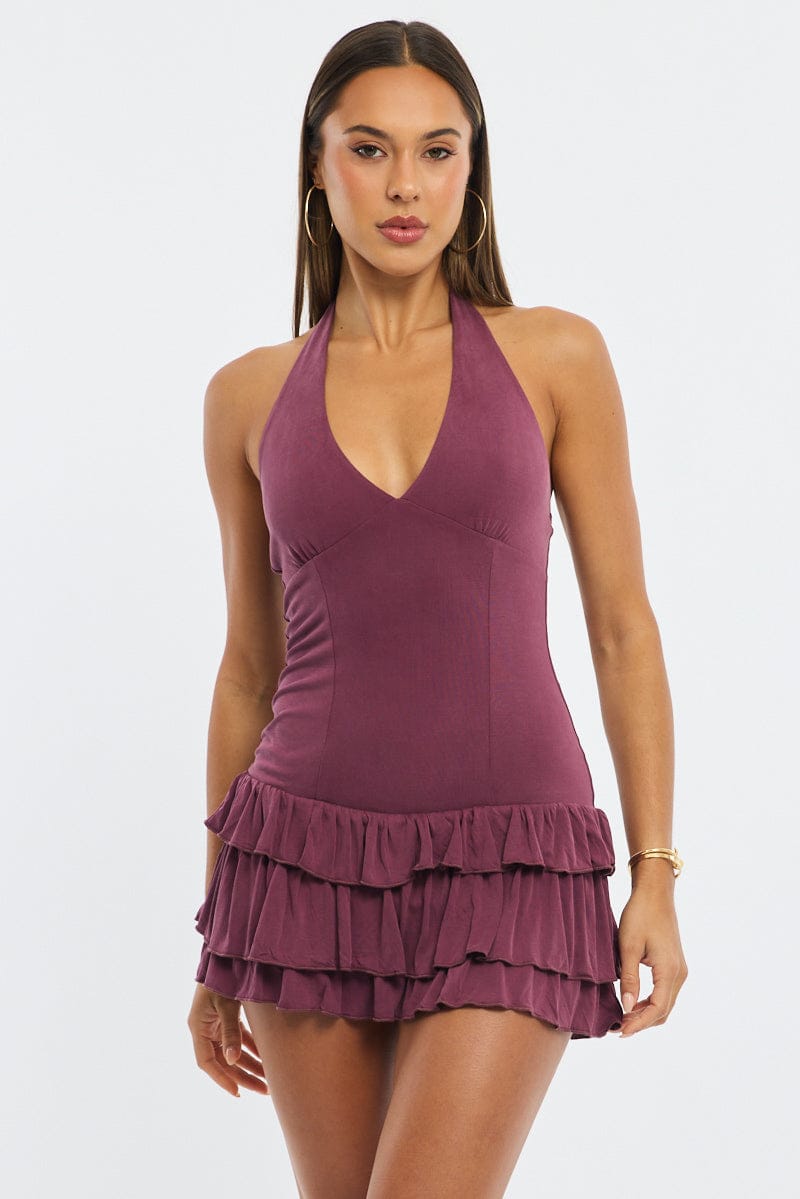 Purple Playsuit Ruffle Hem