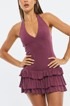 Purple Playsuit Ruffle Hem
