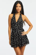 Black Polka Dot Playsuit V-neck Mesh