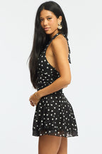 Black Polka Dot Playsuit V-neck Mesh